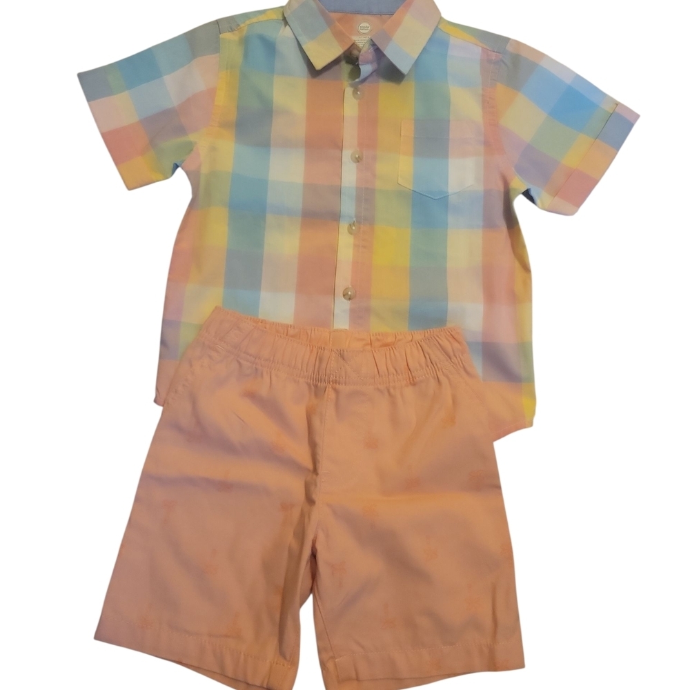 Carter's Multicolor Plaid Shirt and Orange Shorts Set